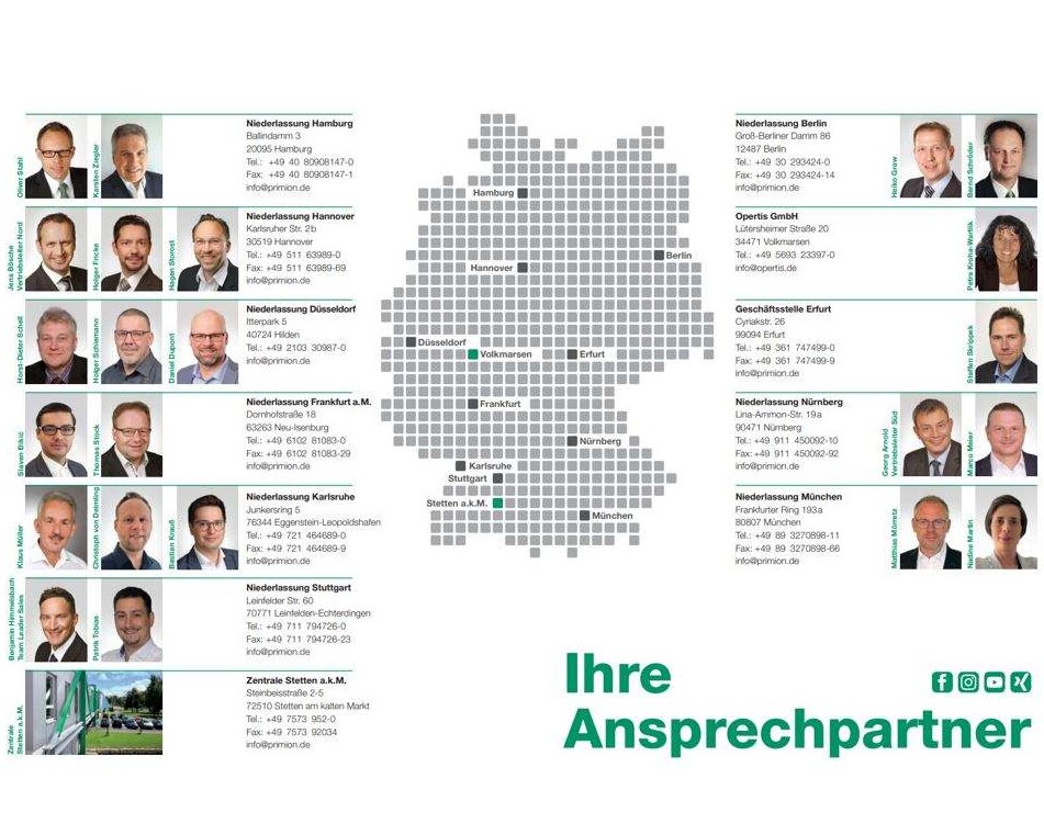 Übersicht Ansprechpartner im Vertrieb, Primion Technology GmbH