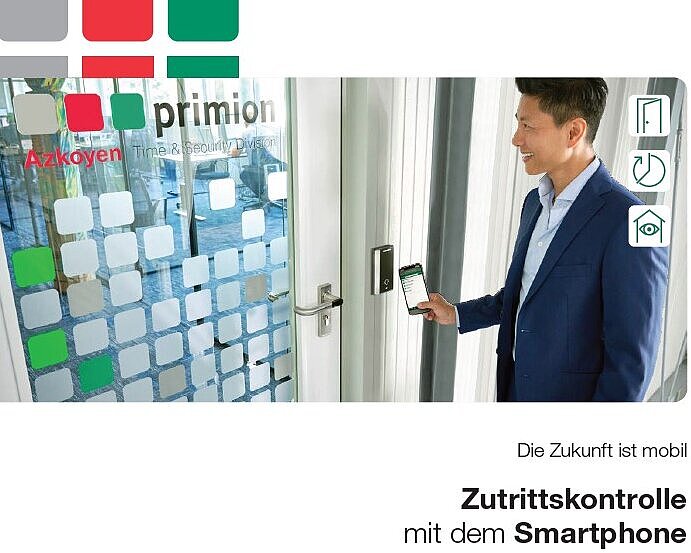 Titelseite der Broschüre MyPrimion Mobile Credentials für die mobile Zutrittskontrolle