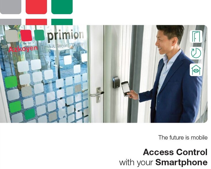 Cover page of Primion brochure "Access Control with your Smartphone"